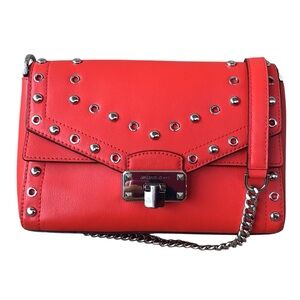 Michael Kors Kinsley Red Leather Studded Crossbody